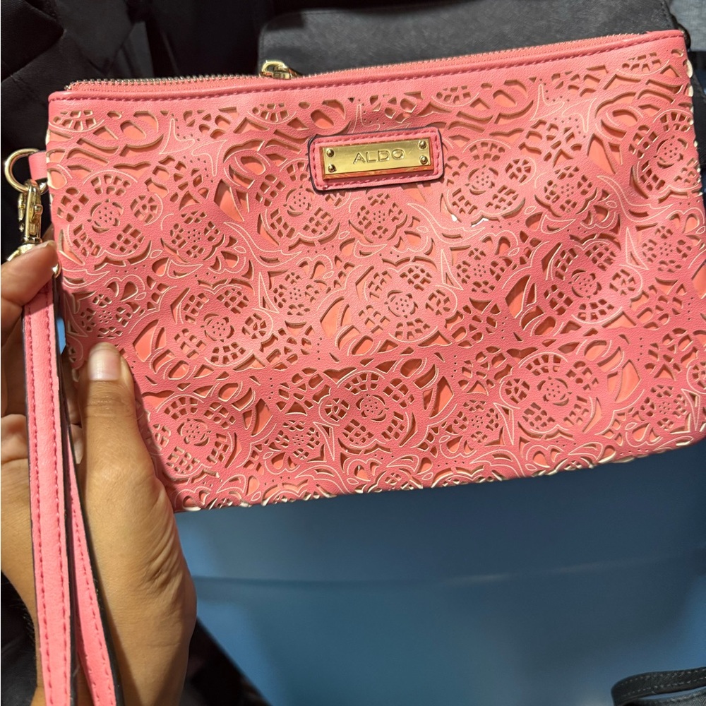 Aldo Pink Embossed Floral Clutch